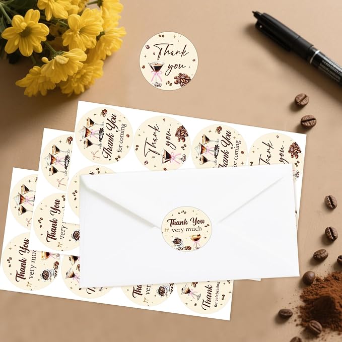 Serencatcher 80pcs Espresso Martini Thank You Stickers, Espresso Martini Theme - Image 2