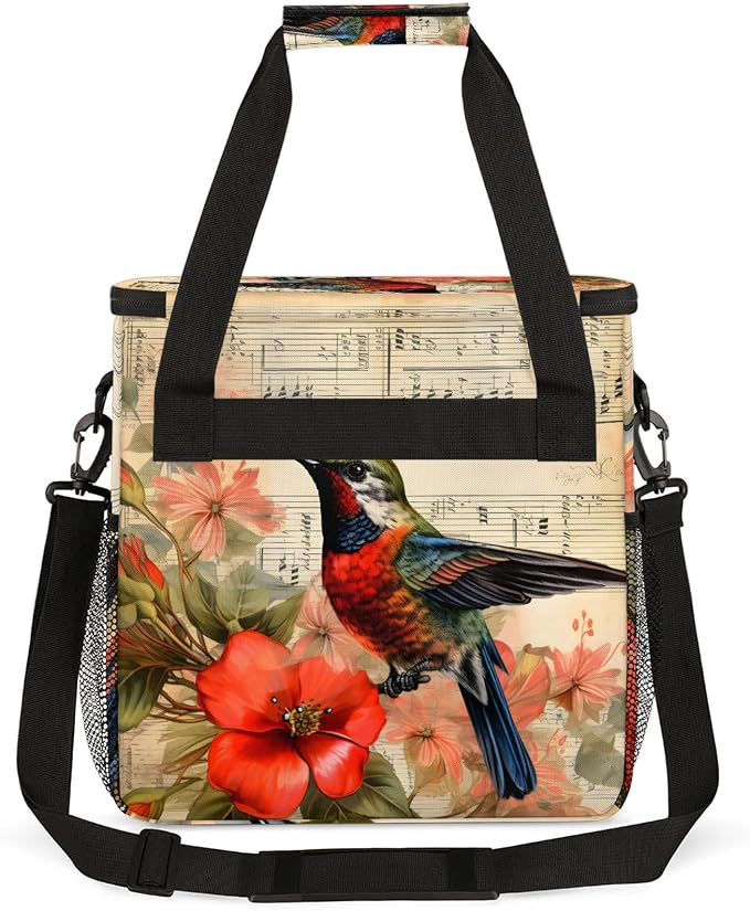 Hummingbird Notes Coffee Maker Carring Bag, Large Insulated Storage Organizer - Image 5