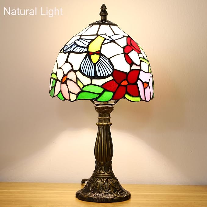 Tiffany Style Table Lamp, Hummingbird Style Stained Glass Lamp, 8 Inch Small - Image 3