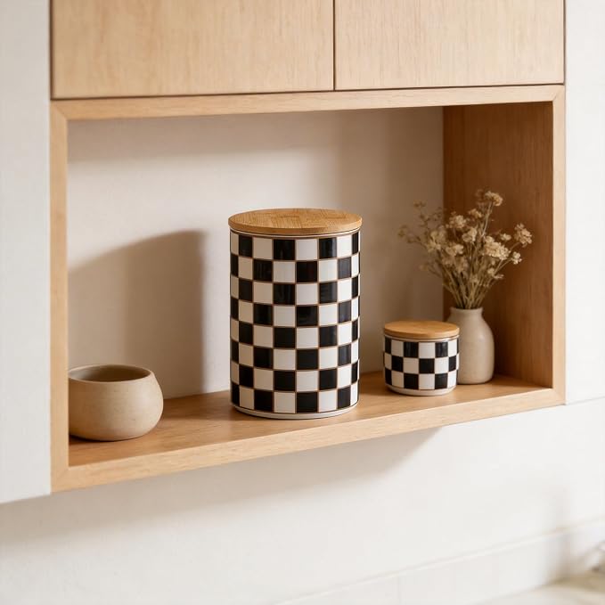 Kitchen Countertop Ceramic Checkered Canisters, Airtight Kitchen Canisters - Image 7