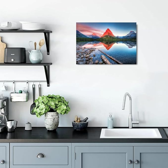 Glacier Mountain Wall Art Sunset Lake Reflection Landscape Canvas Wall Decor - Image 3