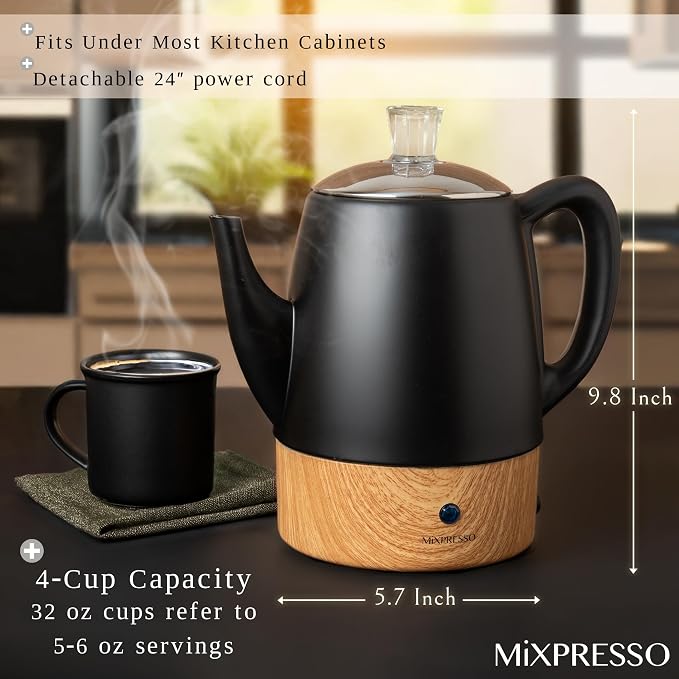 Mixpresso Black Small Electric Percolator Coffee Pot 4 Cup Stainless Steel - Image 5