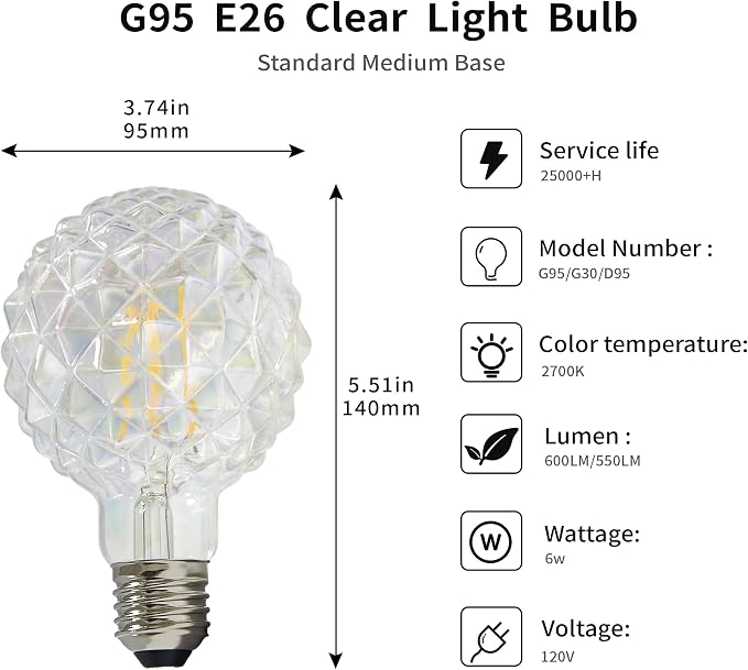 Vintage LED Edison Bulb G30 G95 6W Equivalent 60watt, Dimmable CRI 90+ LED - Image 7