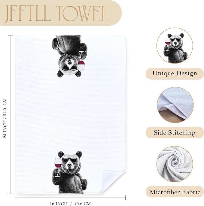 Funny Bear Wine Kitchen Towels, Bar Towel - Image 7