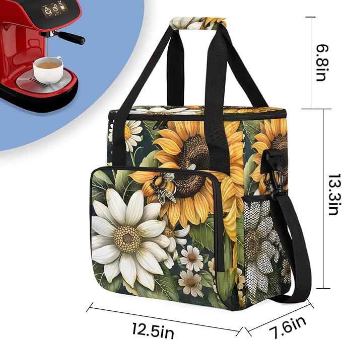 Yellow Sunflower Floral Bee Coffee Maker Carring Bag, Large Insulated Storage - Image 2