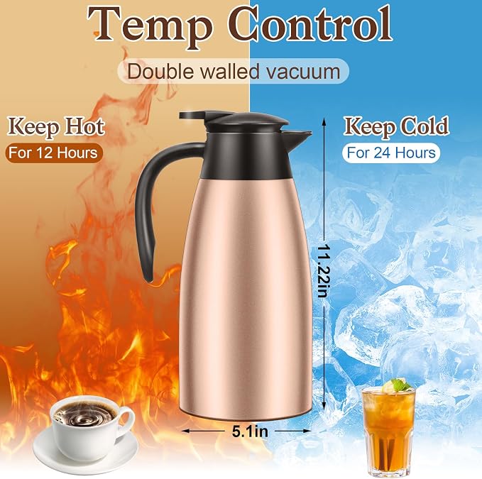 Essenya 2 PCS 68 OZ Thermal Coffee Carafe, Insulated Stainless Steel Coffee - Image 4