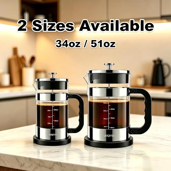 QUQIYSO French Press Coffee Maker, 2.5mm Thick Borosilicate Glass, 4 Layer - Image 8