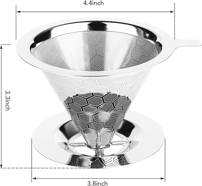 Pour Over Coffee Maker, Single Cup | Reusable Metal Coffee Filter, Stainless - Image 2