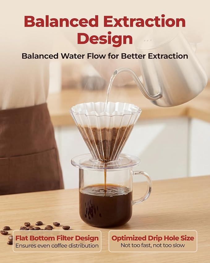 Pour Over Coffee Dripper with 40 Paper Filters, Coffee Filter Cup, Manual Drip - Image 4