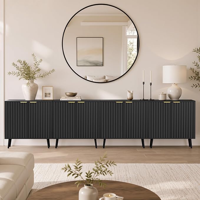 Set of 4 Fluted Storage Cabinet, Buffet Cabinet - Image 3