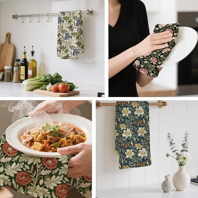 CUTHOLLOW William Morris Flowers & Plants Decorative Kitchen Towels Set of 4 - Image 4