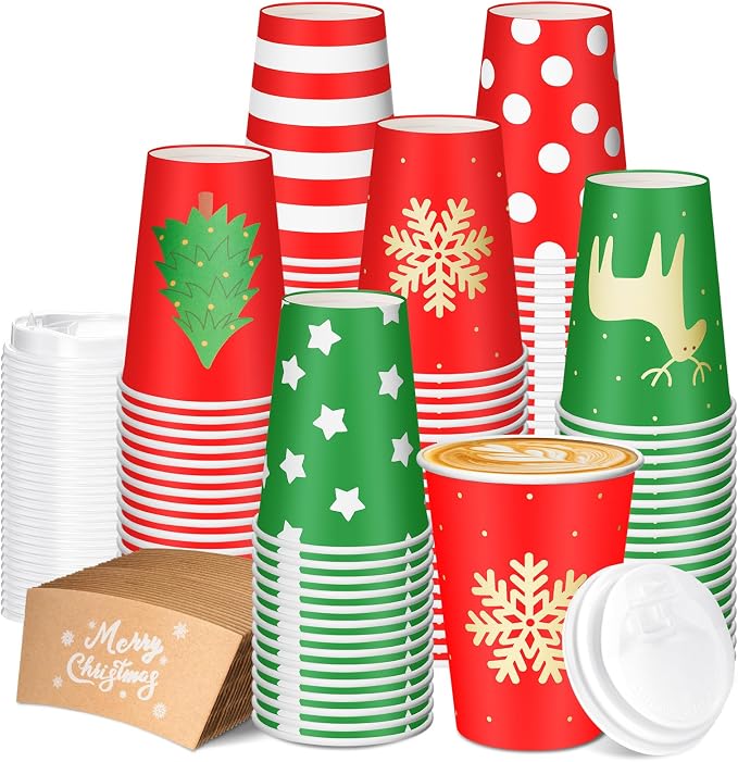 Mimorou 60 Pcs Christmas Disposable Coffee Cups by Mimorou
