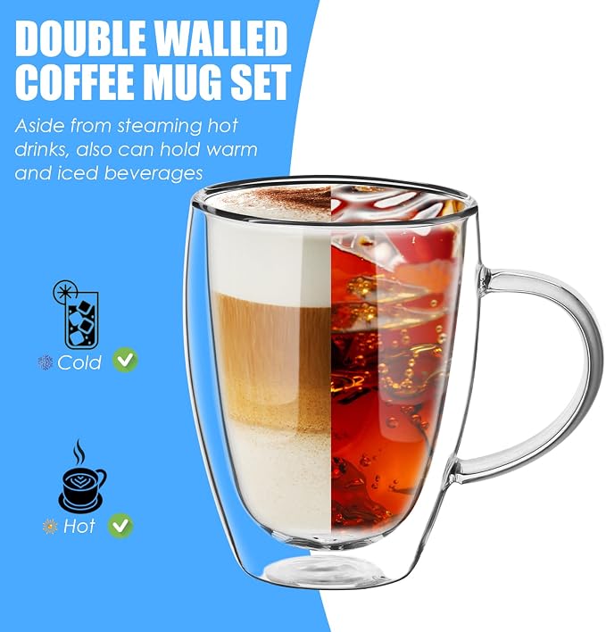12oz Double Walled Glass Coffee Mugs - Image 3