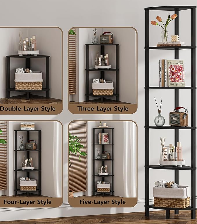 VIMBER Corner Shelf, 6-Tier Corner Bookshelf, Industrial Corner Ladder Shelf - Image 4