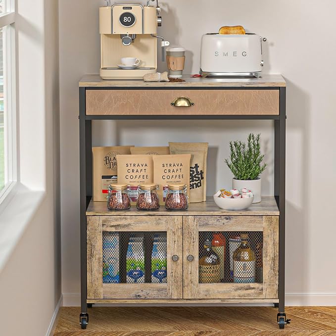X-cosrack Large Coffee Bar Cabinet，3 Tiers Kitchen Coffee Cart by X-cosrack