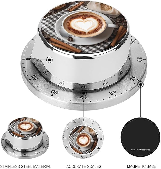 Coffee Cup and Coffee Beans on Old Wooden Table Kitchen Timer Cute Magnetic - Image 3