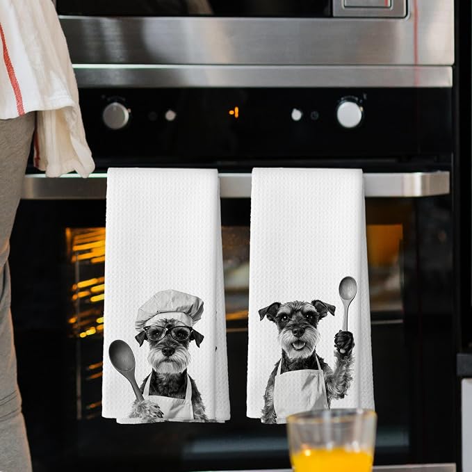 Funny Schnauzer Kitchen Towels Set of 2, Dog Kitchen Accessories, Dog Chef Gift - Image 2
