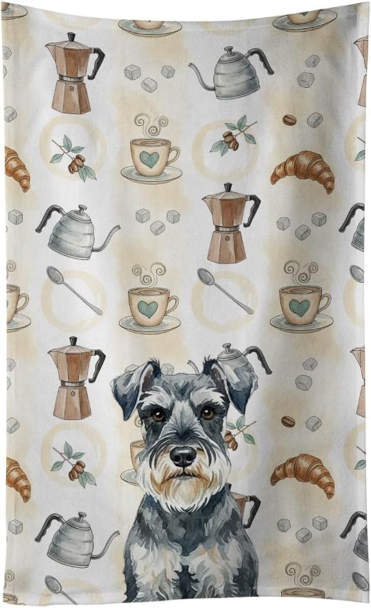 Caroline's Treasures Schnauzer Coffee Bar Kitchen Towel Velour Plush Front and by CarolinesTreasures