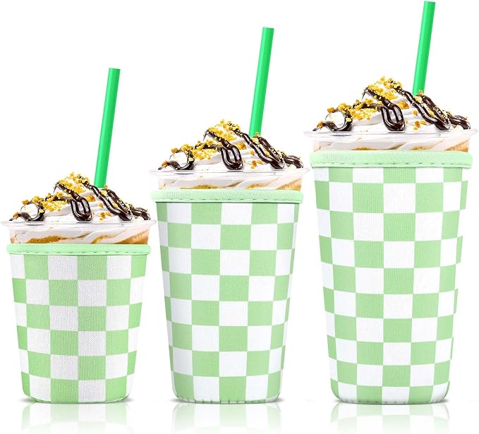 3 Pack Iced Coffee Cup Sleeve for Large Sized Cups, Reusable Neoprene Iced by KPX