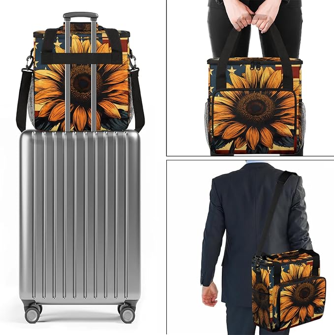 Sunflower American Flag Coffee Maker Carring Bag, Large Insulated Storage - Image 7