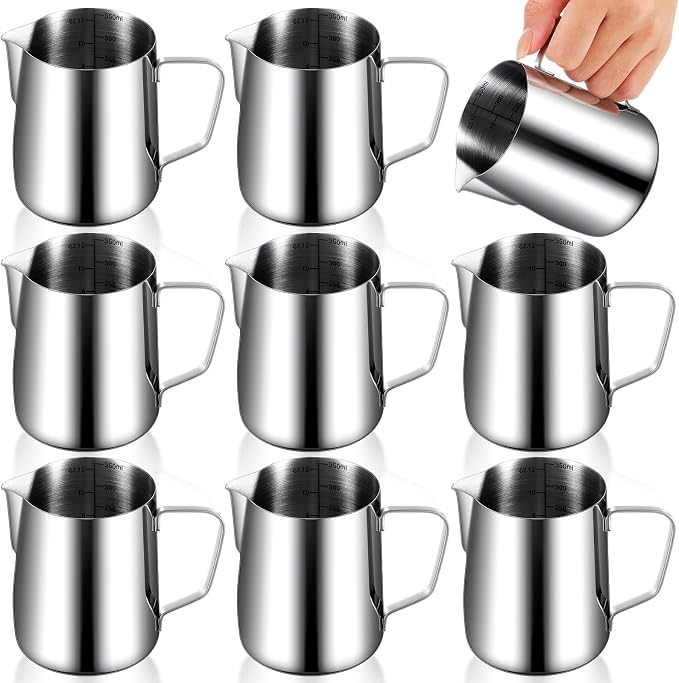 Dandat 8 Pcs Milk Frothing Pitcher Espresso Steaming Pitchers 12 Oz Stainless by Dandat