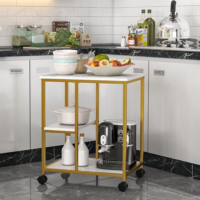 SogesHome Gold Bar Cart, Utility Bar Serving Cart Kitchen Island Rolling Cart - Image 2