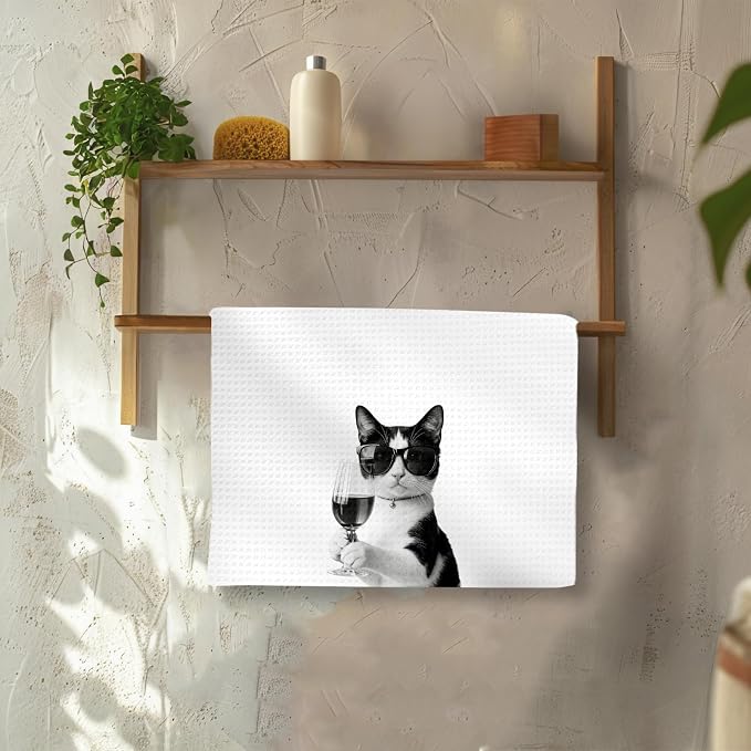Tuxedo Cat Gifts Coffee Wine Kitchen Towels Set of 2, Coffee Kitty Dish Tea - Image 4