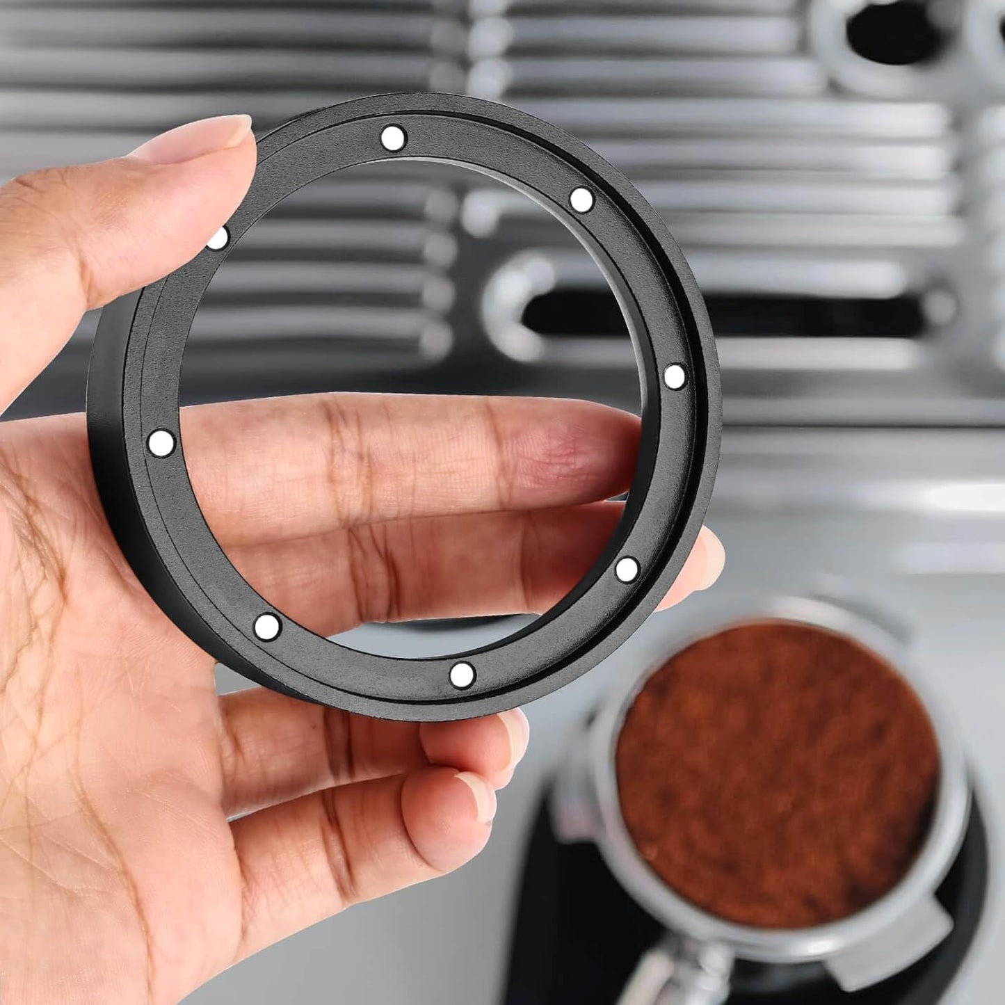 54mm Magnetic Dosing Funnel and Puck Screen Set - Espresso Coffee Dosing Ring - 19mm Anodized Aluminum with 8 Neodymium Magnets Fits 54mm Breville Portafilter (Black)