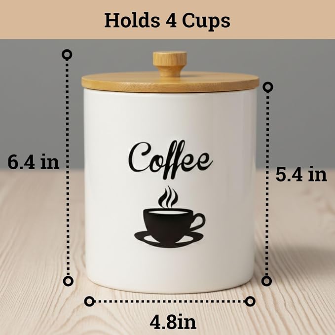 Ceramic Coffee Canister - 12 oz White Airtight Canister - 5 x 6 inch Coffee - Image 6