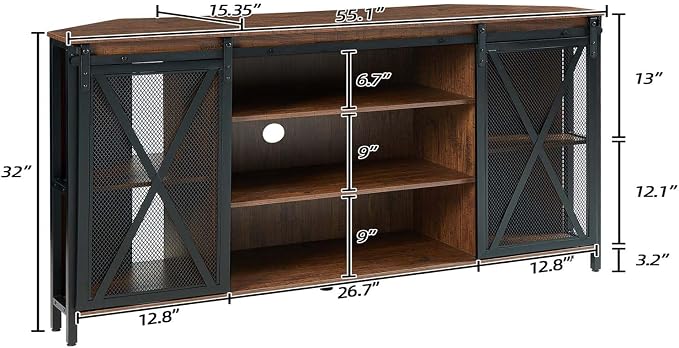 HOMISSUE Corner TV Stand for 55 Inch TV, Rustic Corner Entertainment Center - Image 2