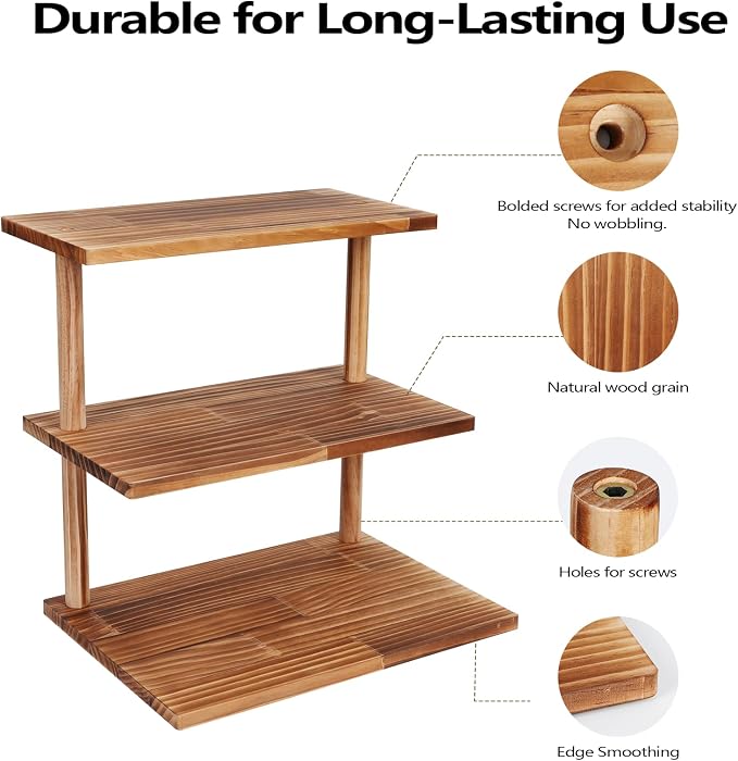 Countertop Coffee Station Organizer, 3 Tier Wooden Shelf - Image 3