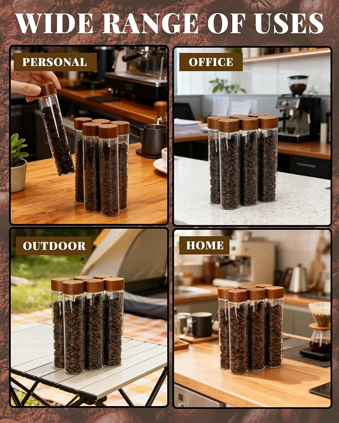 Coffee Bean Storage Tubes Refill Pack – 6pcs 80ml Airtight Glass Coffee Bean - Image 7