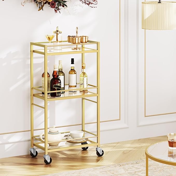 MAHANCRIS Bar Cart for The Home, 3-Tier Drink Cart on Wheels, Home Bar Serving - Image 2