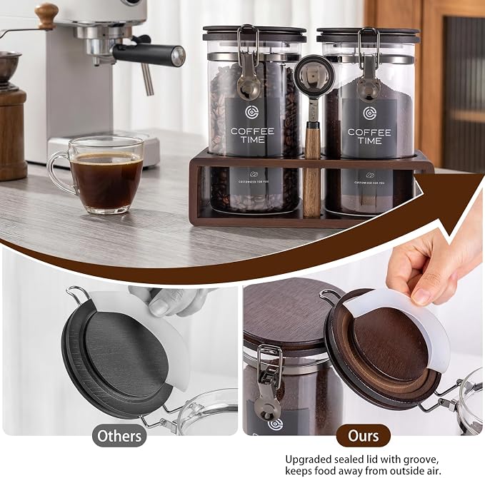 Glass Coffee Container with Wooden Shelf, 2×45OZ Coffee and Sugar Container Set - Image 4