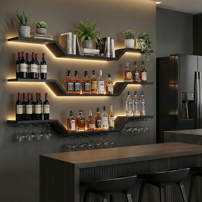 78.7-inch/200cm Metal Wall Mount Wine Rack, 3-tiers Modern Wall Bar Shelf - Image 8