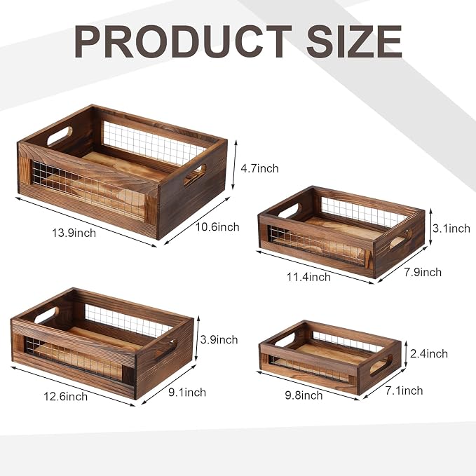 FillTouch 4 Pcs Wooden Nesting Countertop Baskets 4 Size Wooden Storage Box - Image 2