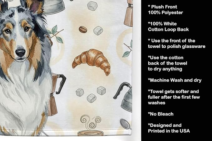 Caroline's Treasures Blue Merle Collie Coffee Bar Kitchen Towel Velour Plush - Image 4