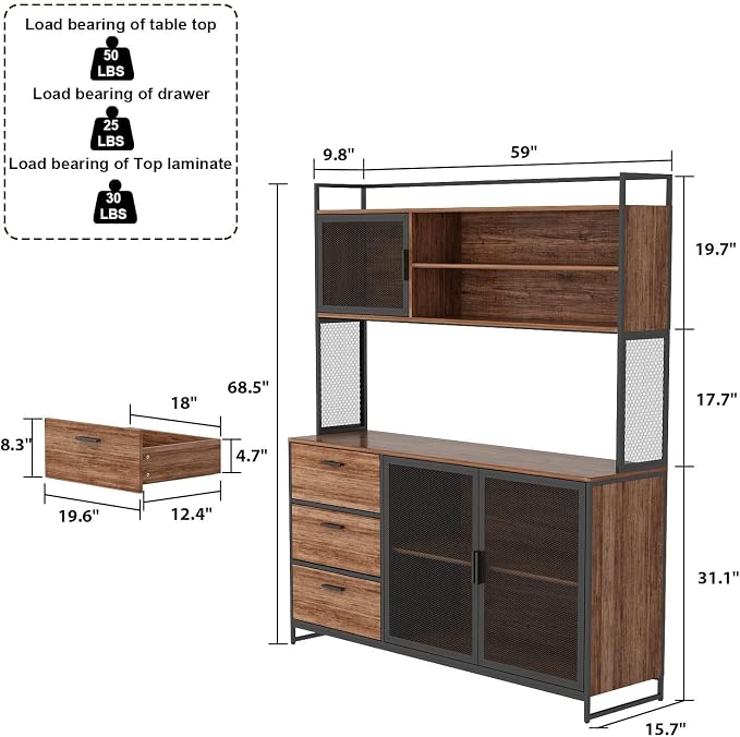 AGOTENI Large Kitchen Hutch Cabinet, Storage Cupboard Pantry - Image 2