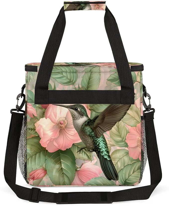 Hummingbird Spring Floral Coffee Maker Carring Bag, Large Insulated Storage - Image 5