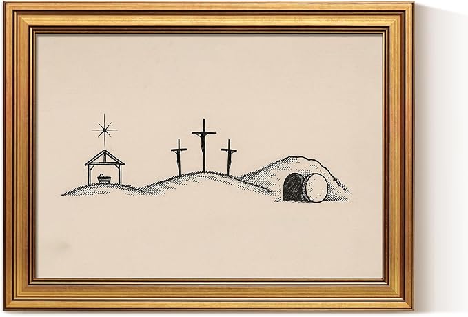 ARPEOTCY Gold Framed Canvas Wall Art, 12x16 Inch, Christian Minimalist Line Art by ARPEOTCY