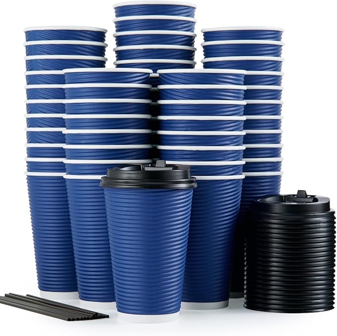 LITOPAK 80 Pack Insulated Ripple Wall 16 oz Disposable Paper Cups, Three Layer by LITOPAK