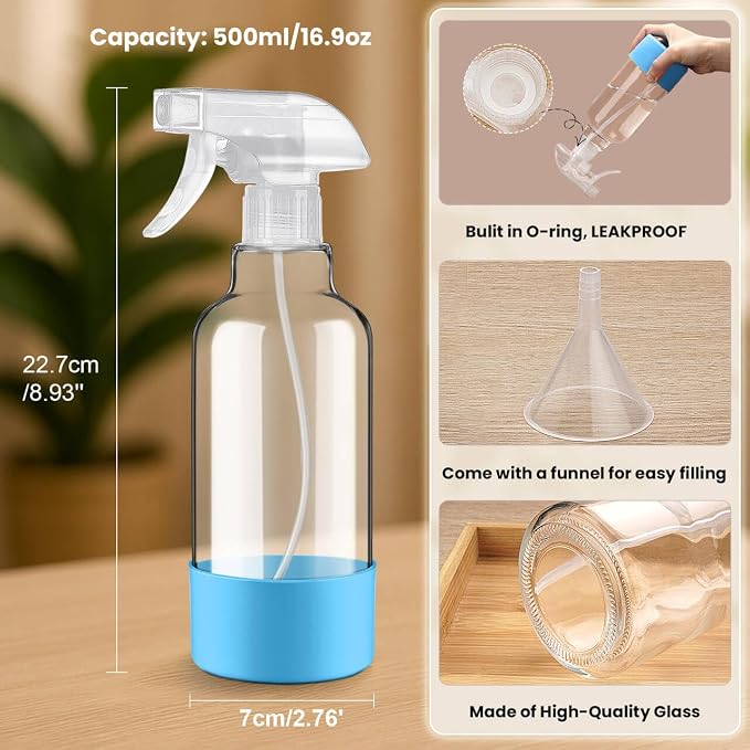Glass Spray Bottles with Silicone Sleeve 16.9oz 2 Pack Empty Spray Bottle - Image 5