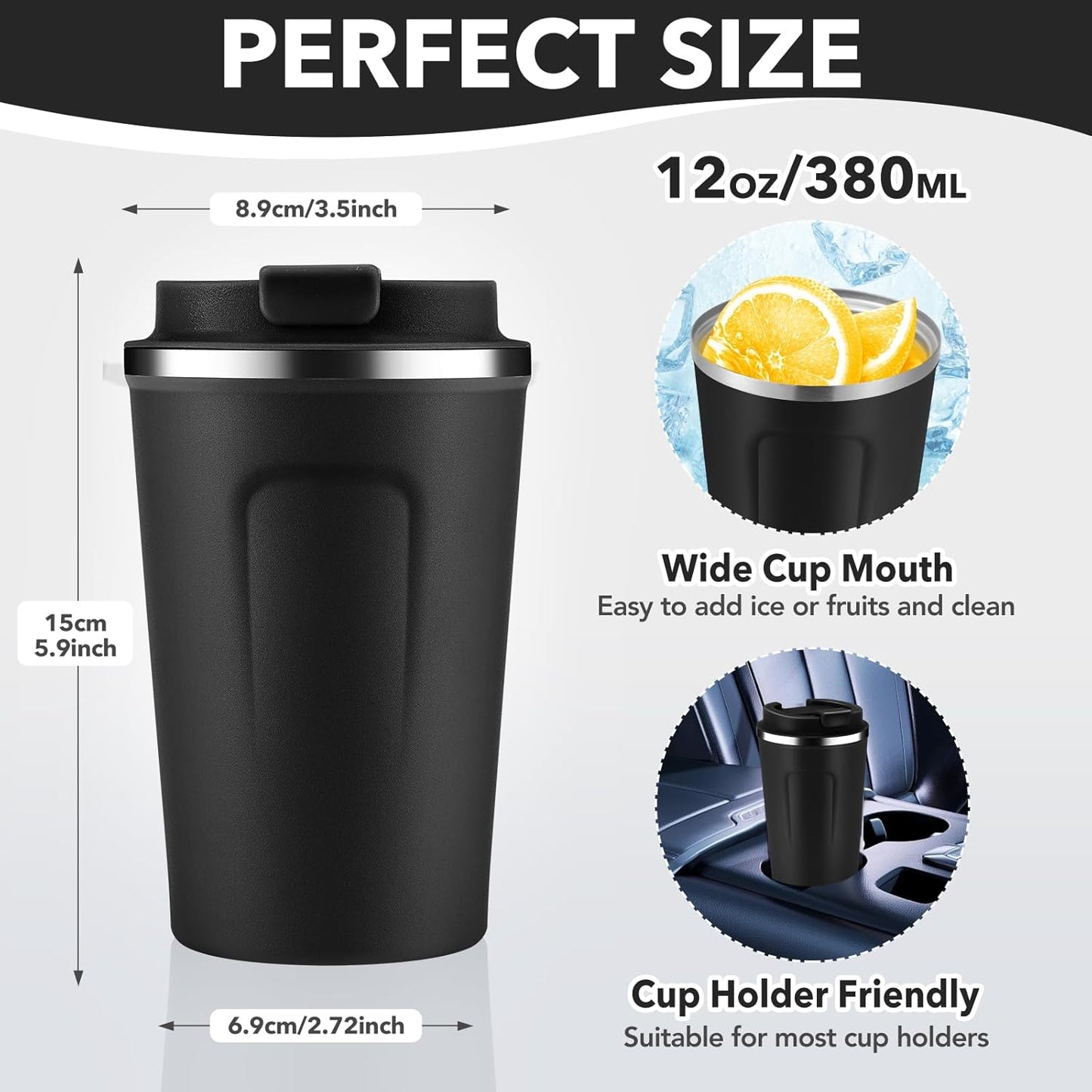 Volhoply 12 oz Double Wall Insulated Vacuum Travel Coffee Mug with Flip Lid Bulk 4 Pack,Reusable Stainless Steel Leak Proof Coffee Cup,Portable Thermal Tumbler for Hot&Cold Drinks(Assort Color,4 Set)
