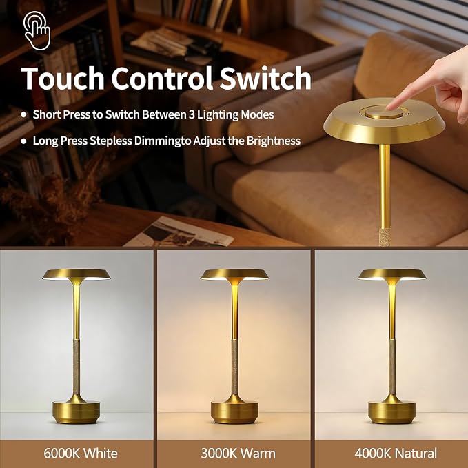1 Pack Cordless Table Lamp, Portable LED Desk Lamps, 5000mAh Battery Operated - Image 2
