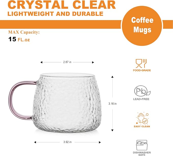 LUXU Hammered Tea Cups, Glass Coffee Mugs, Prefect - Image 7