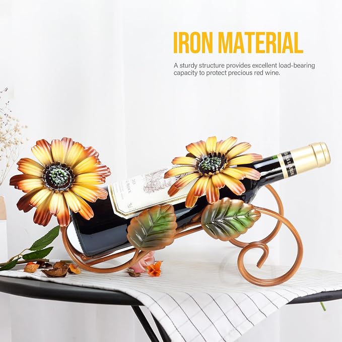 Sunflower Wine Bottle Holder Single Bottle Display Stand Freestanding Wine Rack - Image 6