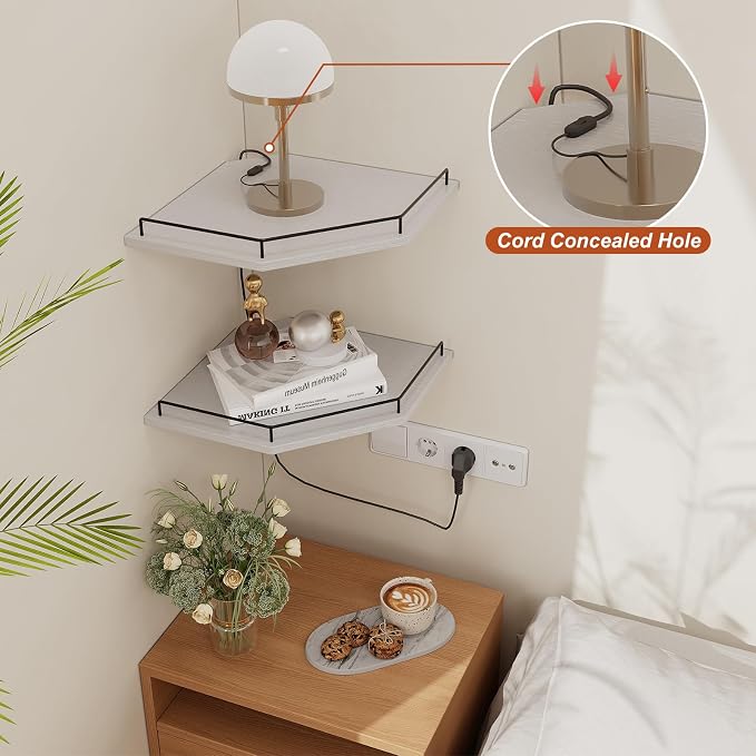 JJL Corner Shelf Wall Mounted, 12 Inches 2-Tier Floating Corner Shelf, Hexagon - Image 3