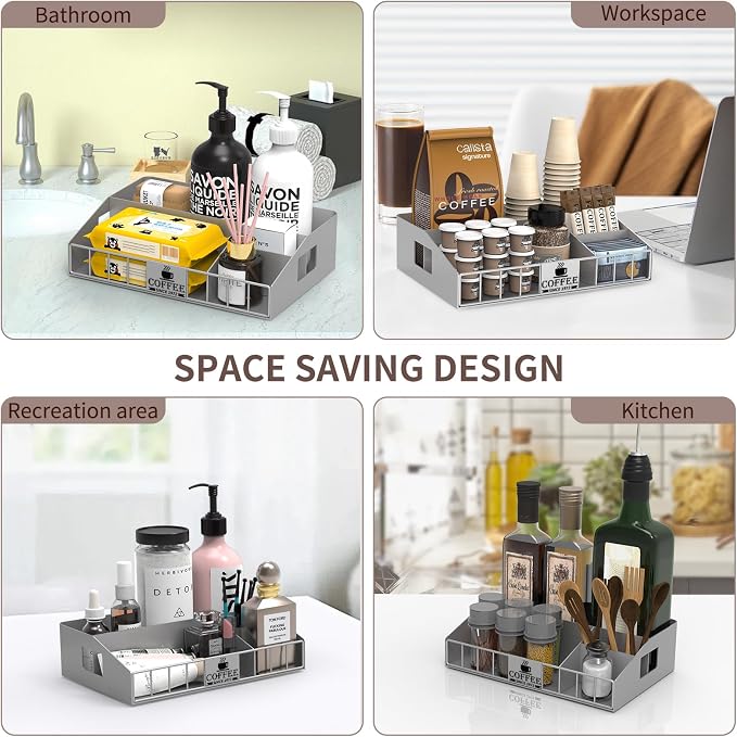 Coffee Station Organizer with 4 Compartments, K Cup Holder Storage Basket - Image 7