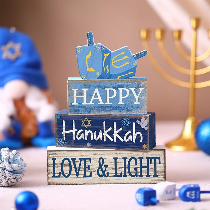 Lineshading 4 Pcs Hanukkah Table Decorations Chanukah Tiered Tray Decor Dreidel - Image 8
