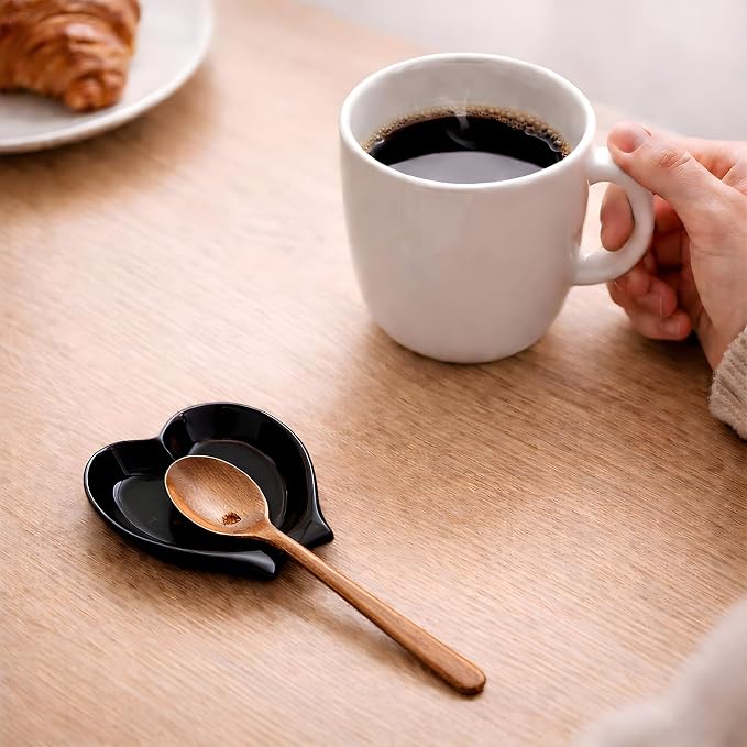Coffee Spoon Rest, Heart Shaped Ceramic Teaspoon Holder - Image 2